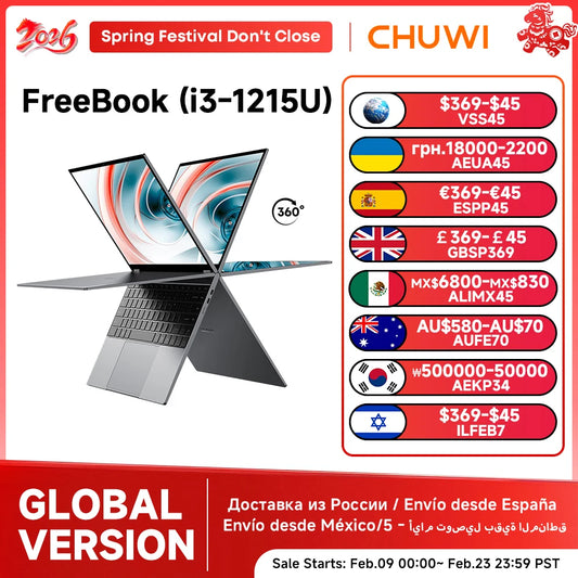 CHUWI FreeBook Laptop i3-1215U / N150 Processor 13.5" IPS Screen 2 In 1 Laptop Tablet PC 12GB RAM 512GB SSD Support Stylus