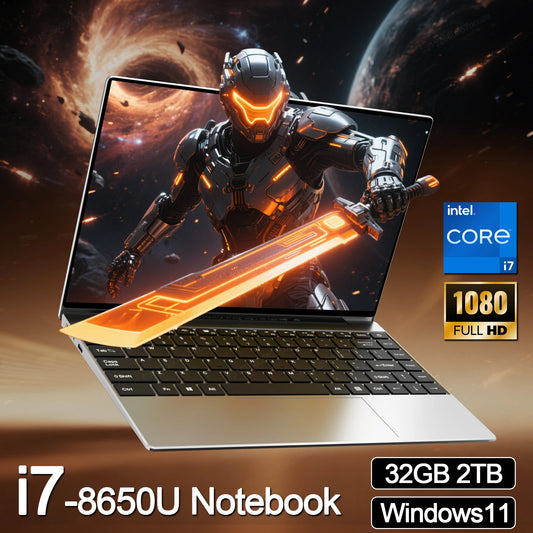 LENO HOT 14.1" Laptop Intel Core i7 8650U 32GB 2TB Windows 11 Gaming Computer PC Gamer office Ultra Slim Notebook 1920*1080 HD