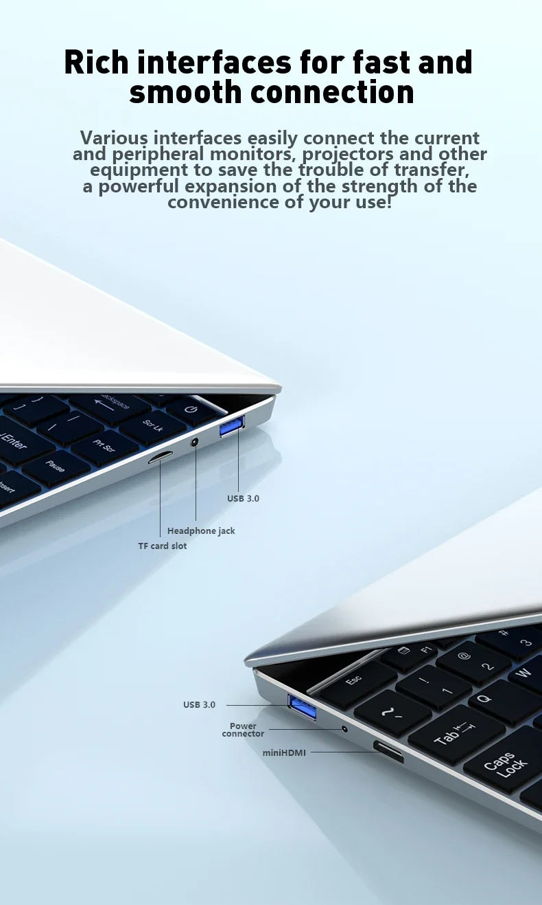 LENO Ultra Slim 14.1"Laptop 16GB RAM 2TB SSD Windows 11 Intel N3700 Notebook Gamer 1920*1080  Display Office Study Computer PC