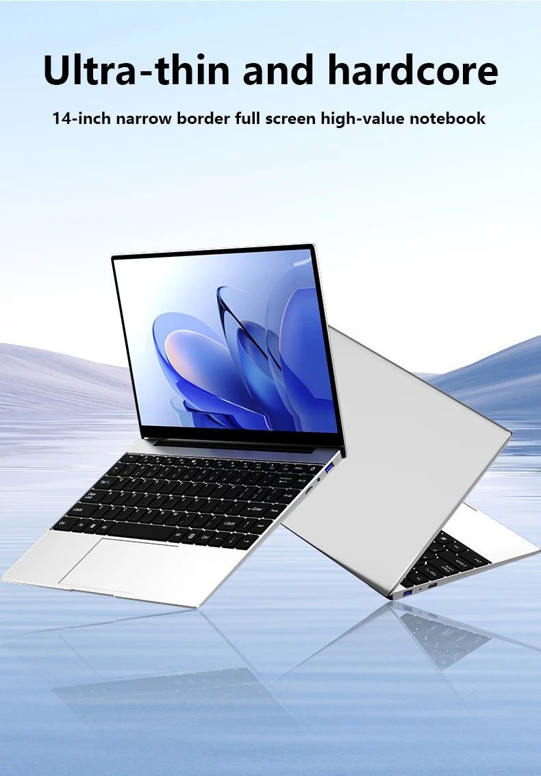 LENO Ultra Slim 14.1"Laptop 16GB RAM 2TB SSD Windows 11 Intel N3700 Notebook Gamer 1920*1080  Display Office Study Computer PC