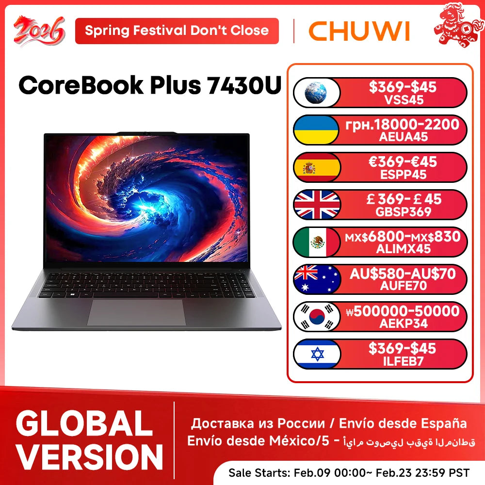 CHUWI CoreBook Plus Laptop 16inch FHD Screen R5-7430U 6 Cores Gaming Laptop 16GB RAM 512GB SSD Metal Body Notebook With Cooler